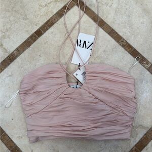 Zara Pink Ruched Halter Top